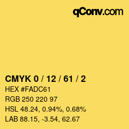 颜色代码: CMYK 0 / 12 / 61 / 2 | qconv.com