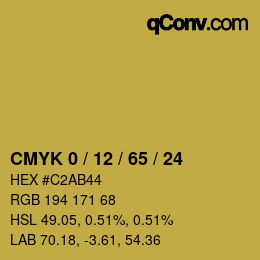 カラーコード: CMYK 0 / 12 / 65 / 24 | qconv.com