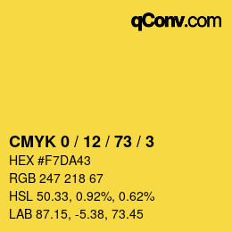 カラーコード: CMYK 0 / 12 / 73 / 3 | qconv.com