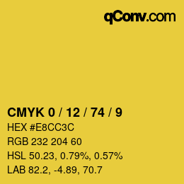 Code couleur: CMYK 0 / 12 / 74 / 9 | qconv.com