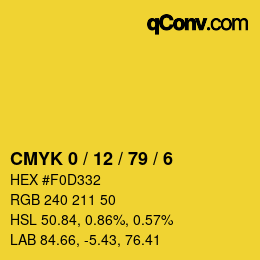 カラーコード: CMYK 0 / 12 / 79 / 6 | qconv.com