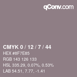 カラーコード: CMYK 0 / 12 / 7 / 44 | qconv.com