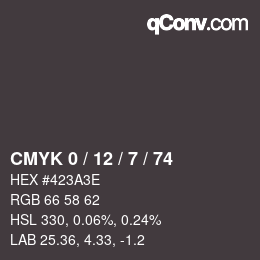 Color code: CMYK 0 / 12 / 7 / 74 | qconv.com