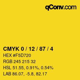 颜色代码: CMYK 0 / 12 / 87 / 4 | qconv.com