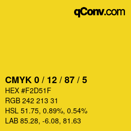 カラーコード: CMYK 0 / 12 / 87 / 5 | qconv.com