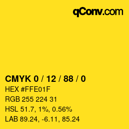 颜色代码: CMYK 0 / 12 / 88 / 0 | qconv.com