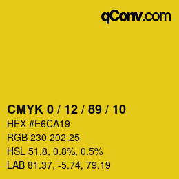 カラーコード: CMYK 0 / 12 / 89 / 10 | qconv.com