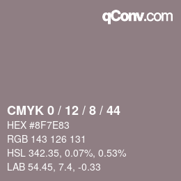 カラーコード: CMYK 0 / 12 / 8 / 44 | qconv.com