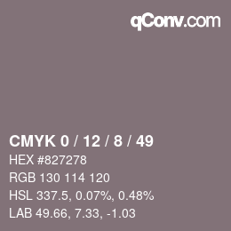 Farbcode: CMYK 0 / 12 / 8 / 49 | qconv.com