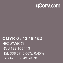 カラーコード: CMYK 0 / 12 / 8 / 52 | qconv.com