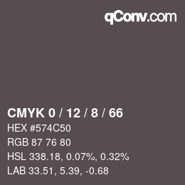 カラーコード: CMYK 0 / 12 / 8 / 66 | qconv.com