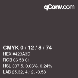 Color code: CMYK 0 / 12 / 8 / 74 | qconv.com