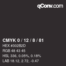 カラーコード: CMYK 0 / 12 / 8 / 81 | qconv.com