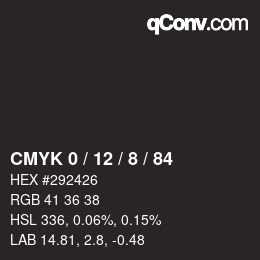 カラーコード: CMYK 0 / 12 / 8 / 84 | qconv.com