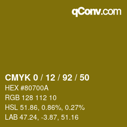カラーコード: CMYK 0 / 12 / 92 / 50 | qconv.com