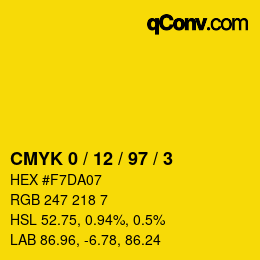 カラーコード: CMYK 0 / 12 / 97 / 3 | qconv.com