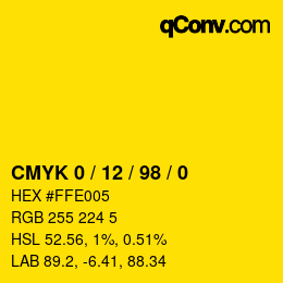 Color code: CMYK 0 / 12 / 98 / 0 | qconv.com