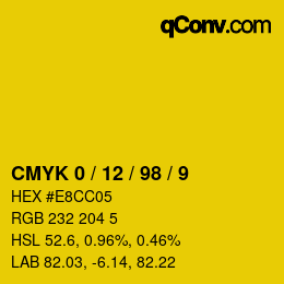 カラーコード: CMYK 0 / 12 / 98 / 9 | qconv.com
