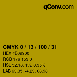 カラーコード: CMYK 0 / 13 / 100 / 31 | qconv.com