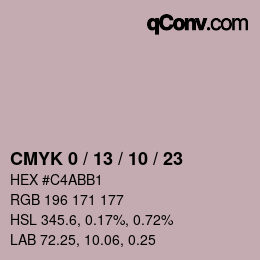 カラーコード: CMYK 0 / 13 / 10 / 23 | qconv.com