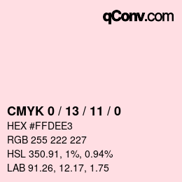 カラーコード: CMYK 0 / 13 / 11 / 0 | qconv.com