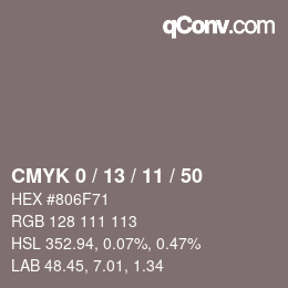カラーコード: CMYK 0 / 13 / 11 / 50 | qconv.com
