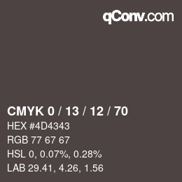 カラーコード: CMYK 0 / 13 / 12 / 70 | qconv.com