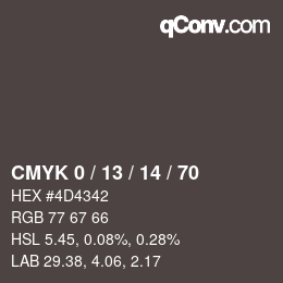 Color code: CMYK 0 / 13 / 14 / 70 | qconv.com