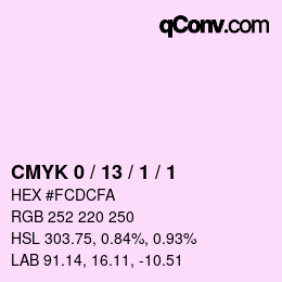 カラーコード: CMYK 0 / 13 / 1 / 1 | qconv.com