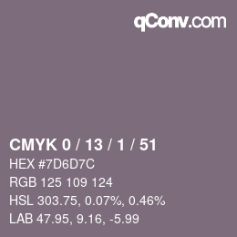 カラーコード: CMYK 0 / 13 / 1 / 51 | qconv.com