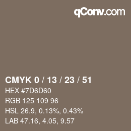 カラーコード: CMYK 0 / 13 / 23 / 51 | qconv.com