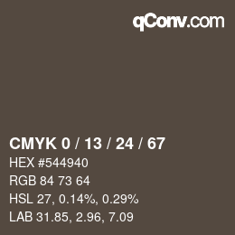 カラーコード: CMYK 0 / 13 / 24 / 67 | qconv.com