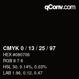 カラーコード: CMYK 0 / 13 / 25 / 97 | qconv.com