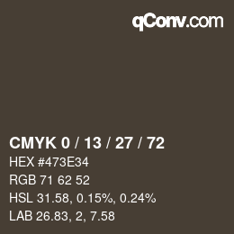 カラーコード: CMYK 0 / 13 / 27 / 72 | qconv.com