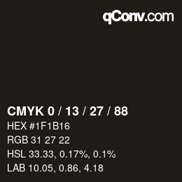 カラーコード: CMYK 0 / 13 / 27 / 88 | qconv.com