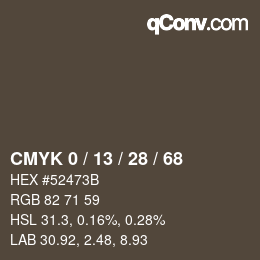 カラーコード: CMYK 0 / 13 / 28 / 68 | qconv.com