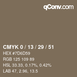 Code couleur: CMYK 0 / 13 / 29 / 51 | qconv.com