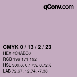 カラーコード: CMYK 0 / 13 / 2 / 23 | qconv.com