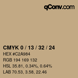 カラーコード: CMYK 0 / 13 / 32 / 24 | qconv.com