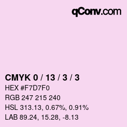 カラーコード: CMYK 0 / 13 / 3 / 3 | qconv.com