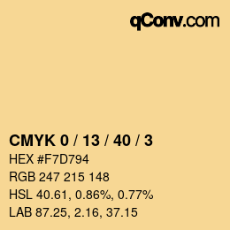 カラーコード: CMYK 0 / 13 / 40 / 3 | qconv.com