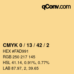 カラーコード: CMYK 0 / 13 / 42 / 2 | qconv.com