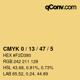 カラーコード: CMYK 0 / 13 / 47 / 5 | qconv.com
