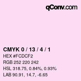 カラーコード: CMYK 0 / 13 / 4 / 1 | qconv.com