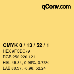 カラーコード: CMYK 0 / 13 / 52 / 1 | qconv.com