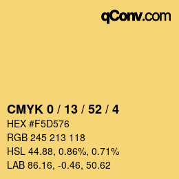 カラーコード: CMYK 0 / 13 / 52 / 4 | qconv.com