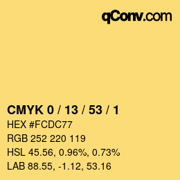 Color code: CMYK 0 / 13 / 53 / 1 | qconv.com