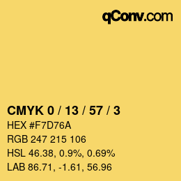 カラーコード: CMYK 0 / 13 / 57 / 3 | qconv.com