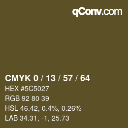 カラーコード: CMYK 0 / 13 / 57 / 64 | qconv.com