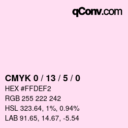 カラーコード: CMYK 0 / 13 / 5 / 0 | qconv.com